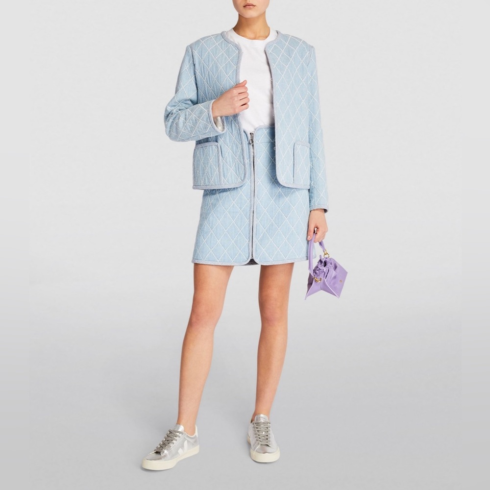 New Sandro Denim Topstitched Jacket